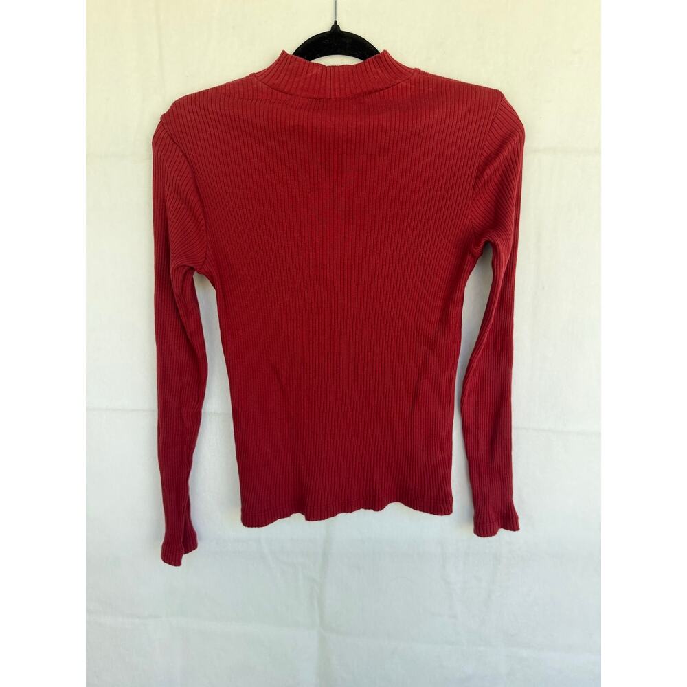 Uniqlo Women's  Red Ribbed Mock Neck Long Sleeve Knit Sweater Medium - Picture 2 of 4